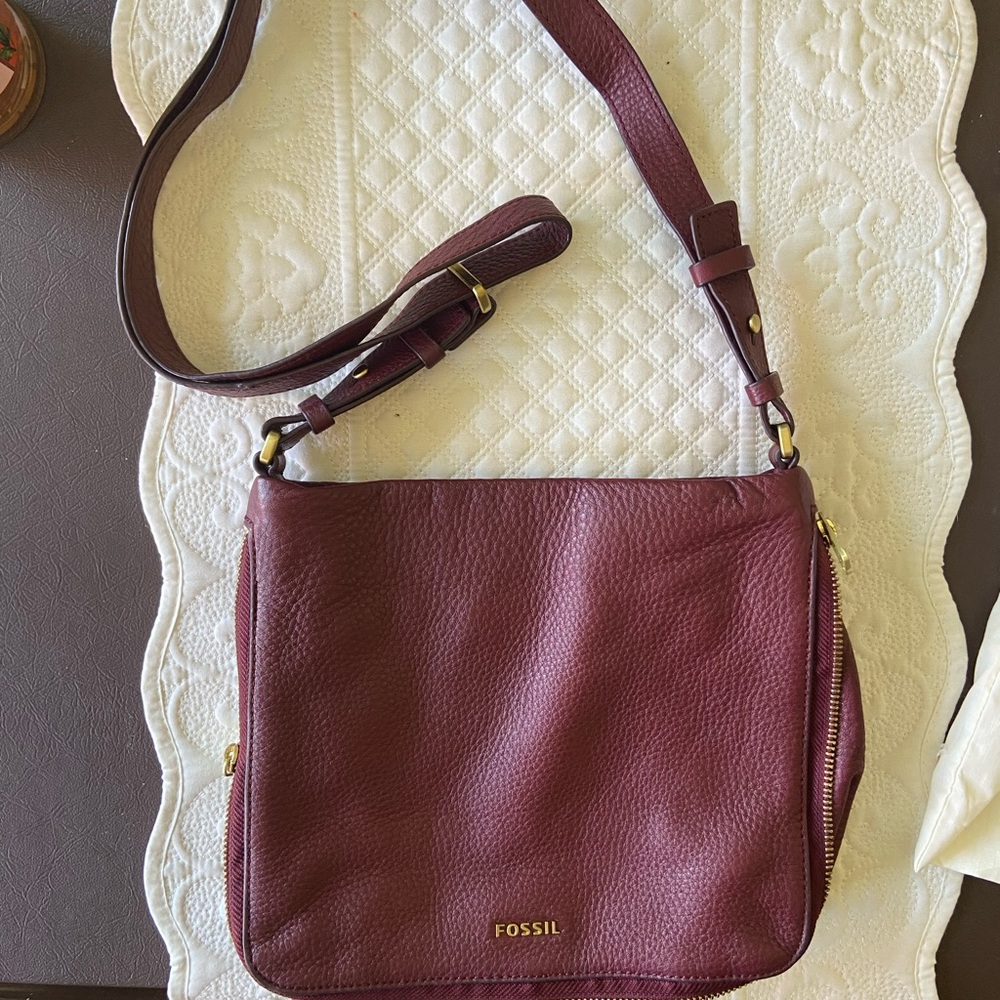 Fossil Wine Leather Crossbody Bag